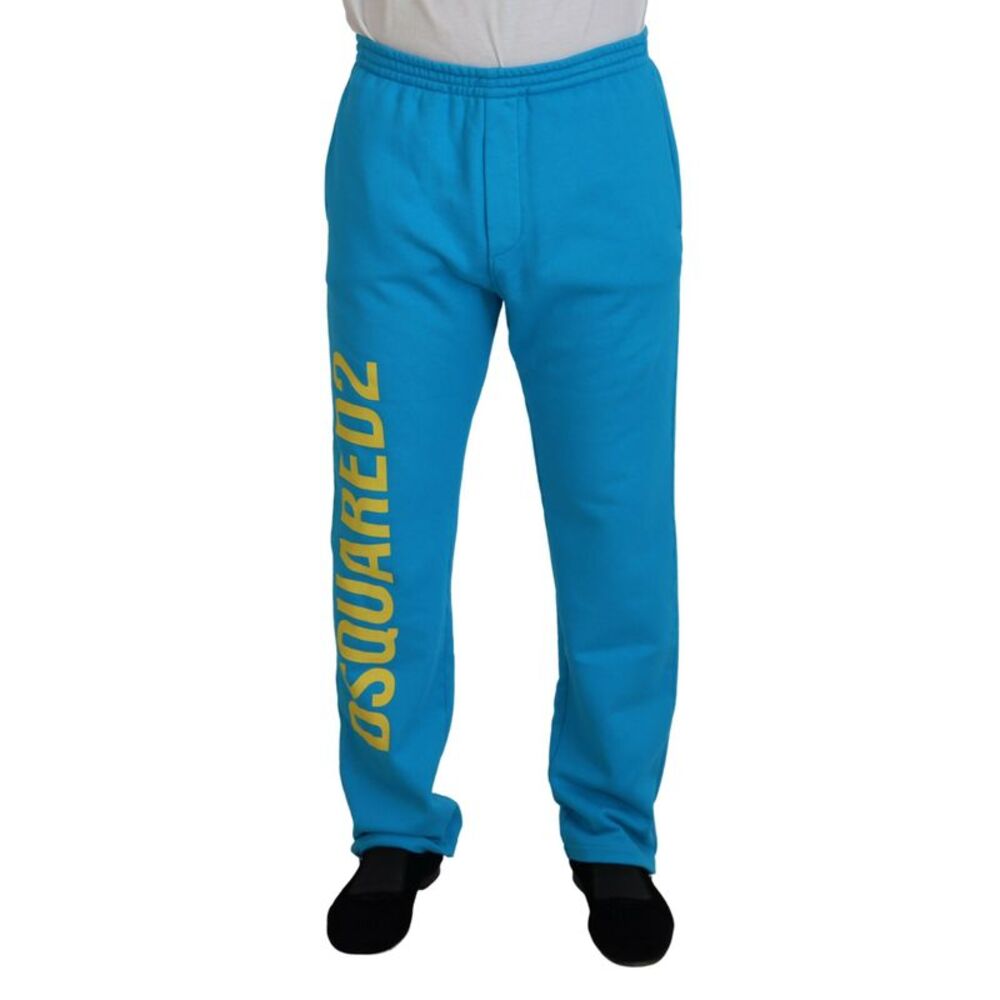 Dsquared² Light Blue Cotton Logo Print Casual Men's Pants